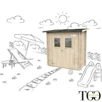Anlehn-Gerätehaus Jack aus Holz, 2 x 1 m, Doppeltür mit Fenster, 198 x 98 cm