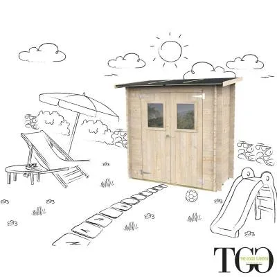 Anlehn-Gerätehaus Jack aus Holz, 2 x 1 m, Doppeltür mit Fenster, 198 x 98 cm