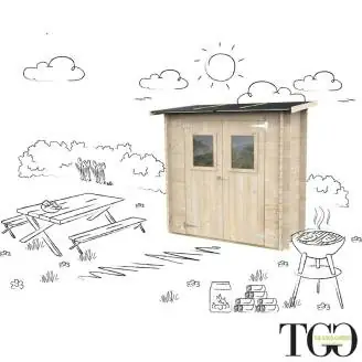 Anlehn-Gerätehaus Jack aus Holz, 2 x 1 m, Doppeltür mit Fenster, 198 x 98 cm