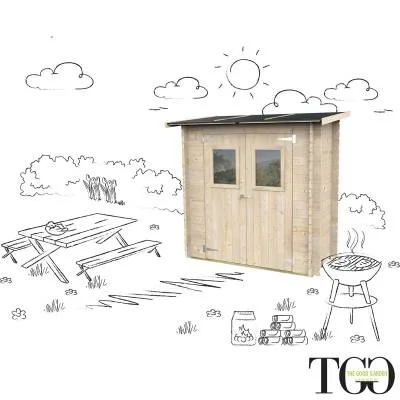 Anlehn-Gerätehaus Jack aus Holz, 2 x 1 m, Doppeltür mit Fenster, 198 x 98 cm