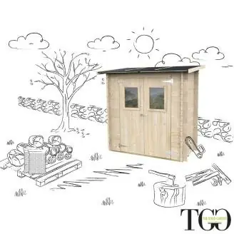 Anlehn-Gerätehaus Jack aus Holz, 2 x 1 m, Doppeltür mit Fenster, 198 x 98 cm