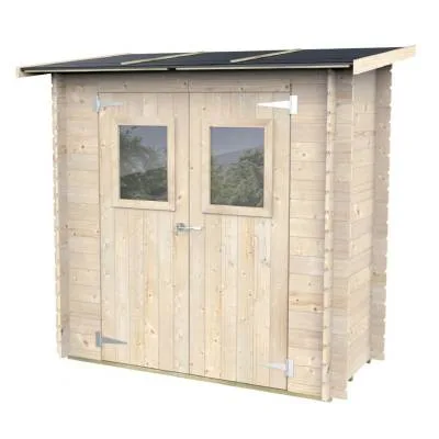 Anlehn-Gerätehaus Jack aus Holz, 2 x 1 m, Doppeltür mit Fenster, 198 x 98 cm