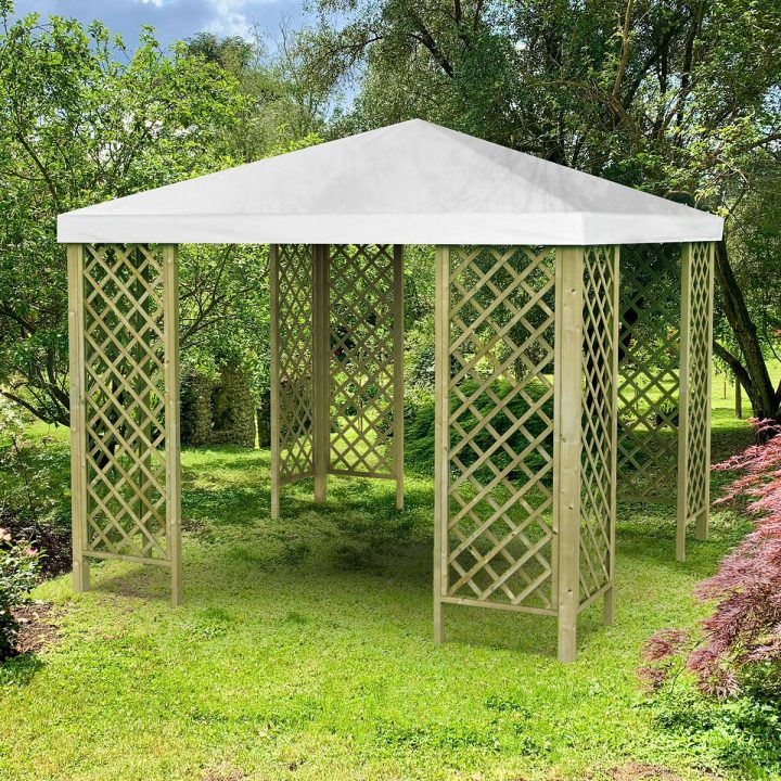 RedGT - Gazebo da Giardino 3x3 in Legno con Grigliati e Copertura Antigrandine
