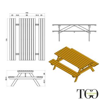 Biergarten-Set: Picknicktisch mit Holzbank Happytime 35 mm für Garten und Terrasse, Maße 180 x 150 x 70 cm