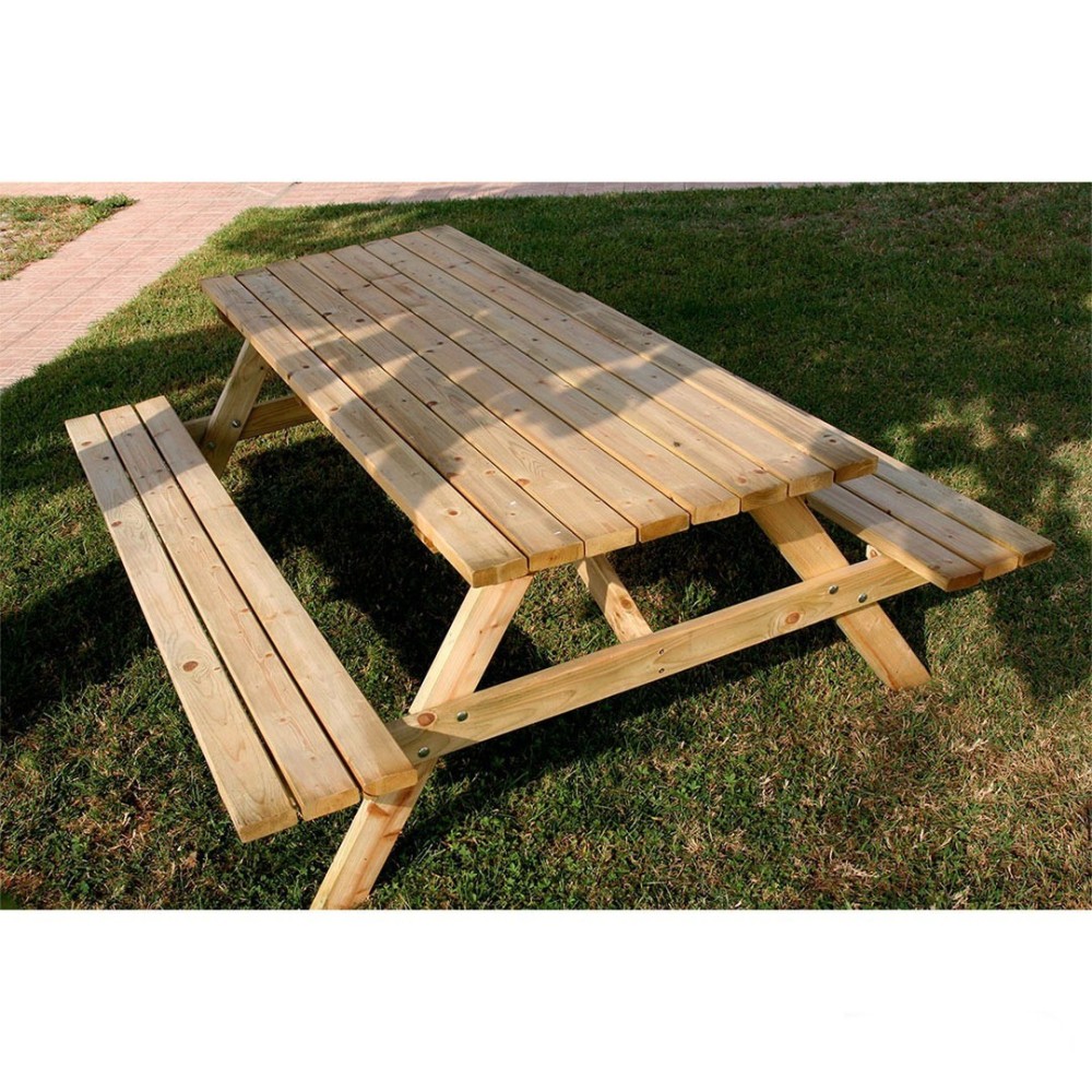 Biergarten-Set: Picknicktisch mit Holzbank Happytime 35 mm für Garten und Terrasse, Maße 180 x 150 x 70 cm