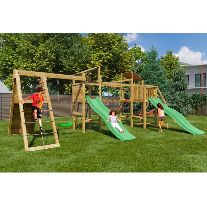 Playland BigFun TGG Play Holzspielplatz mit 3 Schaukeln, 2 Rutschen, Klettergerüst, Picknicktisch