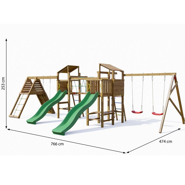 Playland BigFun TGG Play Holzspielplatz mit 3 Schaukeln, 2 Rutschen, Klettergerüst, Picknicktisch