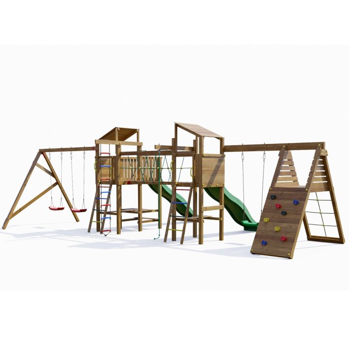 Playland BigFun TGG Play Holzspielplatz mit 3 Schaukeln, 2 Rutschen, Klettergerüst, Picknicktisch
