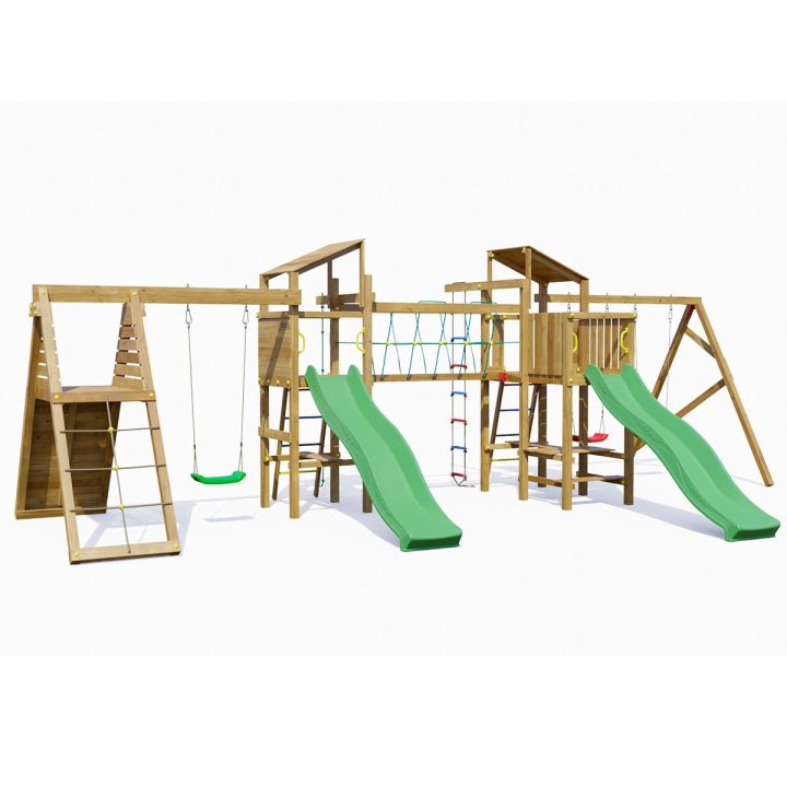 Playland BigFun TGG Play Holzspielplatz mit 3 Schaukeln, 2 Rutschen, Klettergerüst, Picknicktisch