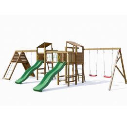 Playland BigFun TGG Play Holzspielplatz mit 3 Schaukeln, 2 Rutschen, Klettergerüst, Picknicktisch
