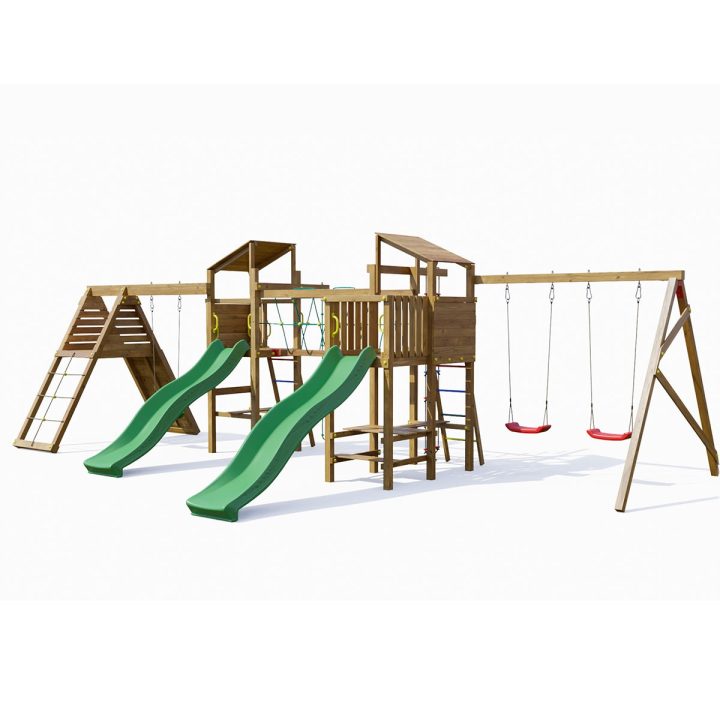 Playland BigFun TGG Play Holzspielplatz mit 3 Schaukeln, 2 Rutschen, Klettergerüst, Picknicktisch