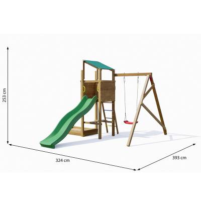 Playland Sunny TGG Play Holzspielplatz mit Rutsche, Schaukel und Sandkasten
