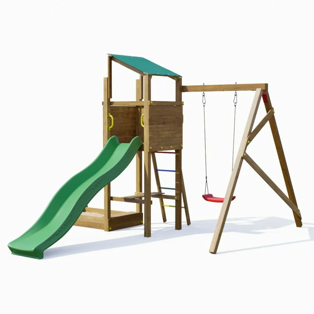 Playland Sunny TGG Play Holzspielplatz mit Rutsche, Schaukel und Sandkasten
