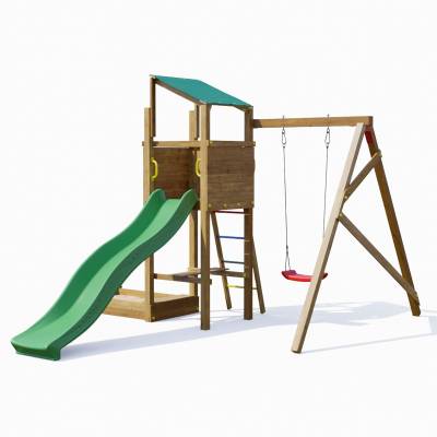 Playland Sunny TGG Play Holzspielplatz mit Rutsche, Schaukel und Sandkasten