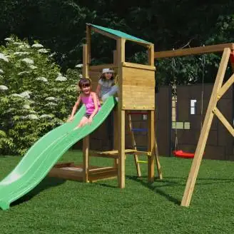 Playland Sunny TGG Play Holzspielplatz mit Rutsche, Schaukel und Sandkasten