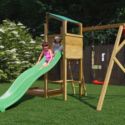 Playland Sunny TGG Play Holzspielplatz mit Rutsche, Schaukel und Sandkasten