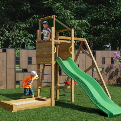 Playland Sunny TGG Play Holzspielplatz mit Rutsche, Schaukel und Sandkasten