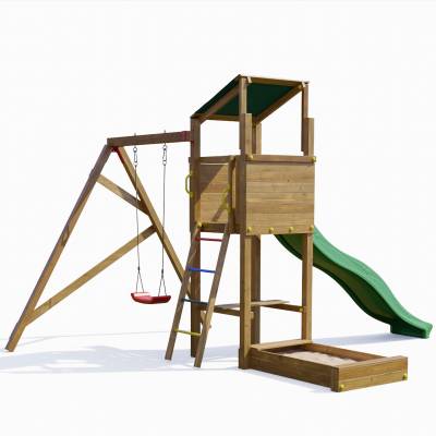 Playland Sunny TGG Play Holzspielplatz mit Rutsche, Schaukel und Sandkasten