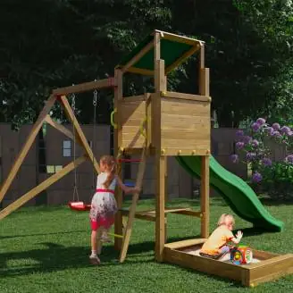 Playland Sunny TGG Play Holzspielplatz mit Rutsche, Schaukel und Sandkasten