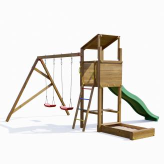 Holzspielplatz Playland Sunshine TGG Play mit Rutsche, zwei Schaukeln und Sandkasten