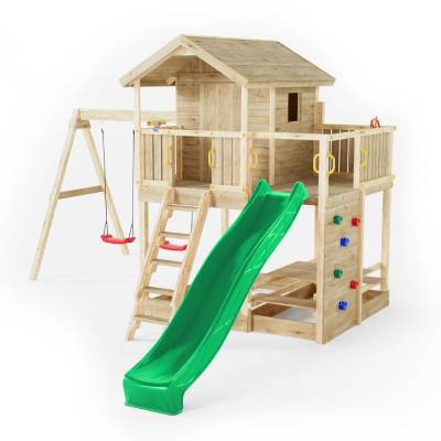 Fungoo Moonlight Holzspielhaus mit Rutsche und zwei Schaukeln