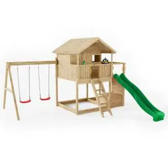 Fungoo Sunshine Holzspielhaus mit Rutsche und zwei Schaukeln