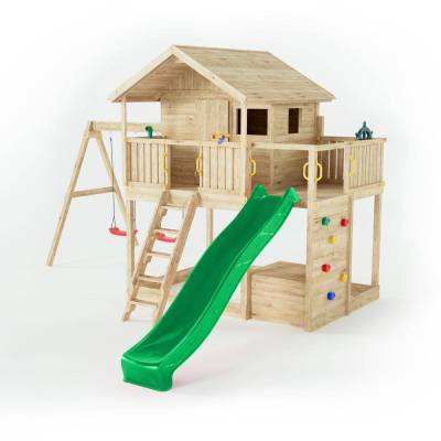 Fungoo Sunshine Holzspielhaus mit Rutsche und zwei Schaukeln