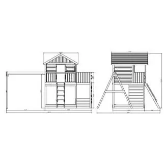 Fungoo Sunshine Holzspielhaus mit Rutsche und zwei Schaukeln