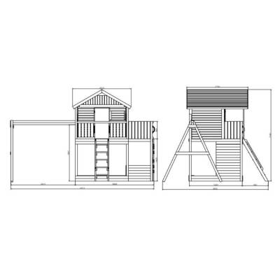 Fungoo Sunshine Holzspielhaus mit Rutsche und zwei Schaukeln