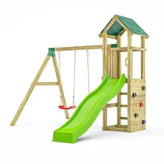 Fungoo Charly Holz-Gartenspielplatz mit Rutsche, zwei Schaukeln und Kletterwand