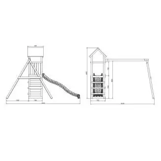 Fungoo Charly Holz-Gartenspielplatz mit Rutsche, zwei Schaukeln und Kletterwand