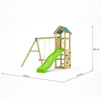 Fungoo Charly Holz-Gartenspielplatz mit Rutsche, zwei Schaukeln und Kletterwand