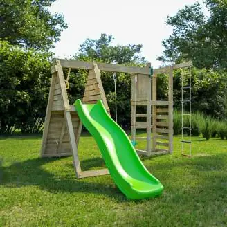 Fungoo Climber Gartenspielset aus Holz mit Klettergerüst, Rutsche und Schaukeln