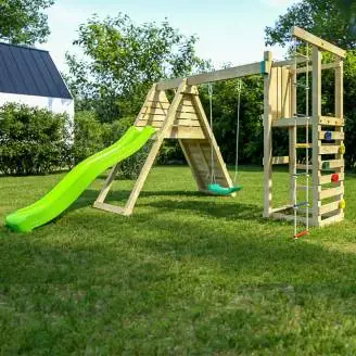Fungoo Climber Gartenspielset aus Holz mit Klettergerüst, Rutsche und Schaukeln