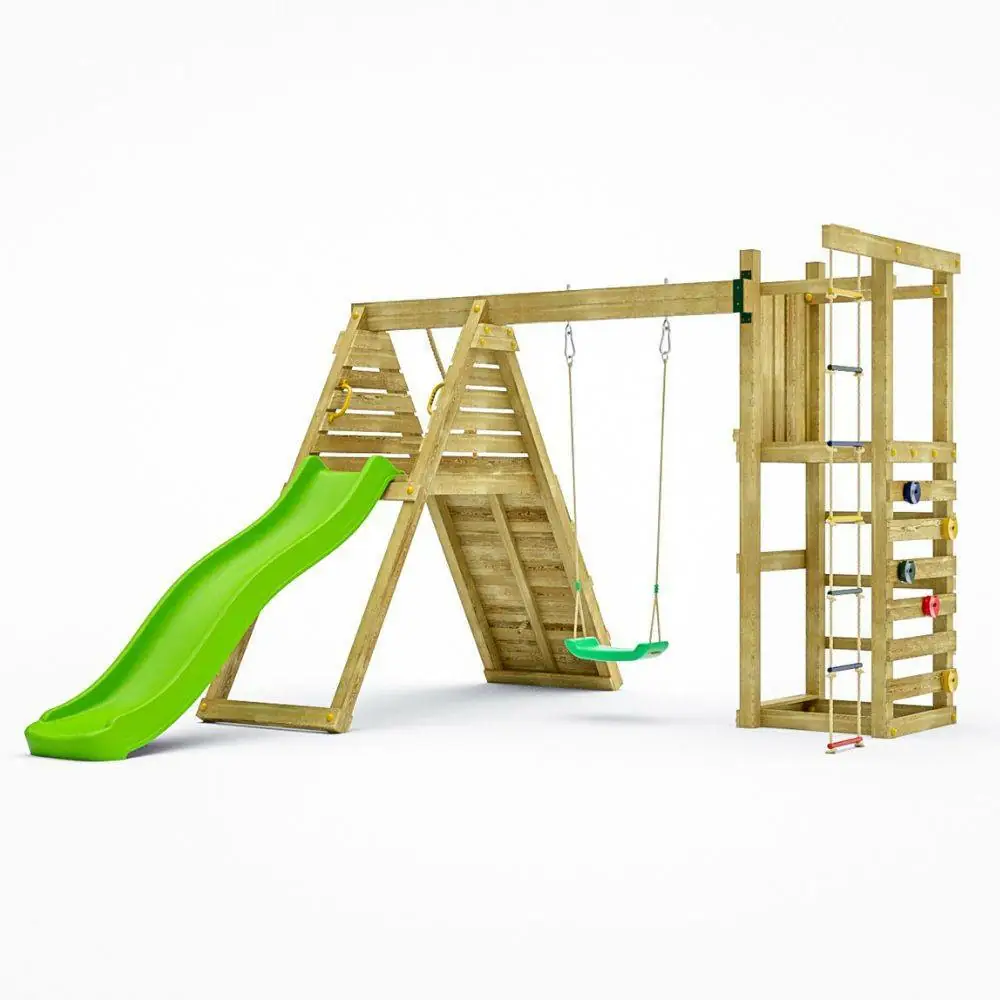 Fungoo Climber Gartenspielset aus Holz mit Klettergerüst, Rutsche und Schaukeln