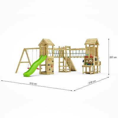 Fungoo Optimizer Holzspielplatz mit Rutsche, Schaukeln, Klettergerüst und Kinderküche