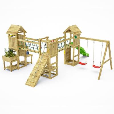 Fungoo Optimizer Holzspielplatz mit Rutsche, Schaukeln, Klettergerüst und Kinderküche