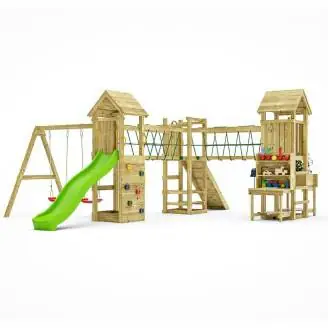 Fungoo Optimizer Holzspielplatz mit Rutsche, Schaukeln, Klettergerüst und Kinderküche