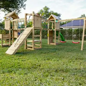Fungoo Optimizer Holzspielplatz mit Rutsche, Schaukeln, Klettergerüst und Kinderküche