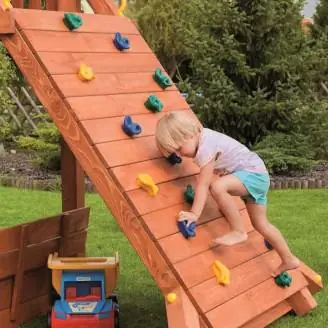 Fungoo Charly Holz-Gartenspielplatz mit Rutsche, zwei Schaukeln und Kletterwand
