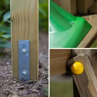 Fungoo Houser Holzspielplatz mit Rutsche, zwei Schaukeln und einem Spielhaus