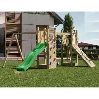 Fungoo Maxi Exposure Holzspielplatz mit Rutsche, Schaukeln, Brücke und Klettergerüst