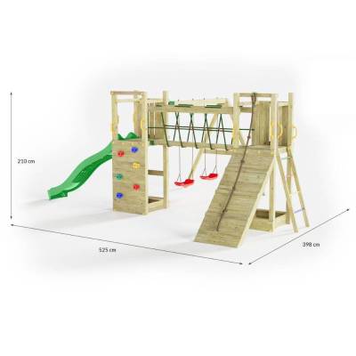 Fungoo Maxi Exposure Holzspielplatz mit Rutsche, Schaukeln, Brücke und Klettergerüst