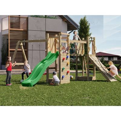 Fungoo Maxi Exposure Holzspielplatz mit Rutsche, Schaukeln, Brücke und Klettergerüst