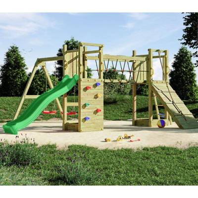 Fungoo Maxi Exposure Holzspielplatz mit Rutsche, Schaukeln, Brücke und Klettergerüst