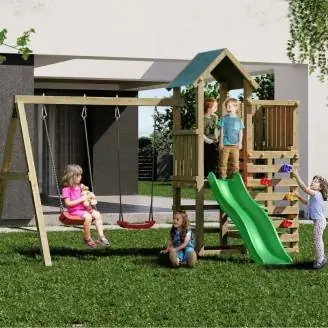 Fungoo Chester Holzspielplatz mit Rutsche, Schaukel und Klettergerüst