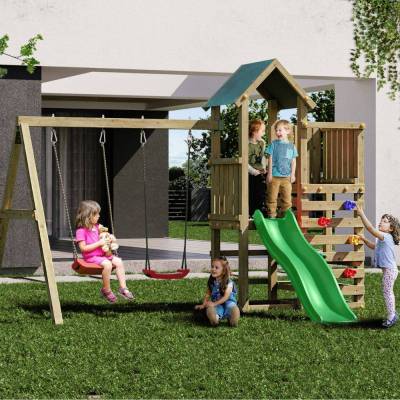 Fungoo Chester Holzspielplatz mit Rutsche, Schaukel und Klettergerüst