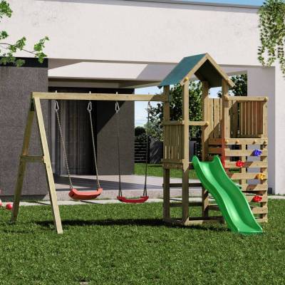 Fungoo Chester Holzspielplatz mit Rutsche, Schaukel und Klettergerüst