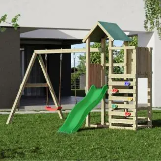 Fungoo Chester Holzspielplatz mit Rutsche, Schaukel und Klettergerüst