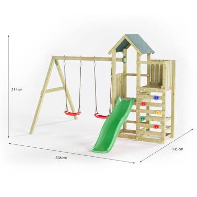Fungoo Chester Holzspielplatz mit Rutsche, Schaukel und Klettergerüst